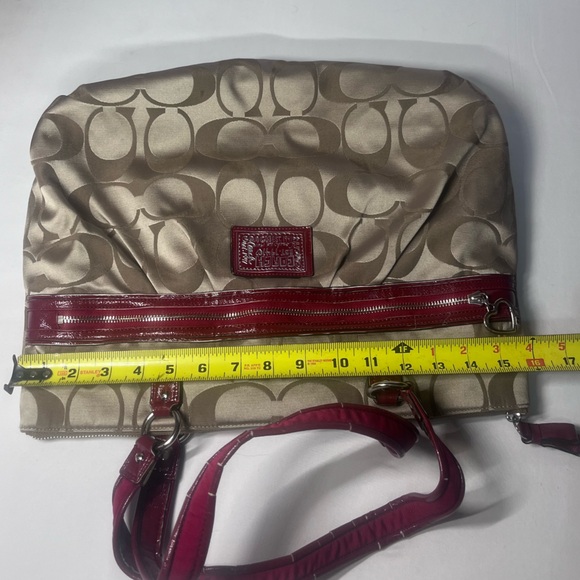 Y2K Authentic Coach Daisy Signature Tote Bag Brown Red Trim #H1257 -F20026 - Picture 13 of 15